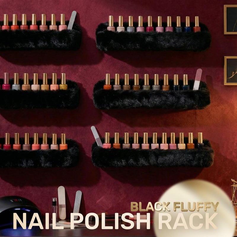 YMVV Wall-Mounted Nail Polish Organizer Rack - 15-Inch Plush Nail Polish Shelf, Makeup & Beauty Essentials Storage - Multi-Purpose Display Holder for Small Space, Vanity Bathroom, 6 Pack Black - Image 5